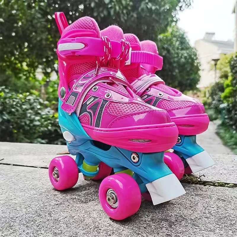 Professional Double Line Roller Skates For Kids Adjustable 4-wheel Skating Shoes Sliding 2 Row PU Wheel Children Sneakers