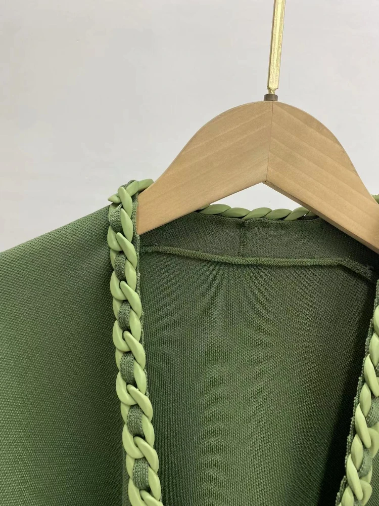 

Women deep v neck Sweater 2023 Early Spring New Woven vintage Trim Tassel Tie Rope Elegant office ladies Knitted Cardigan Coat