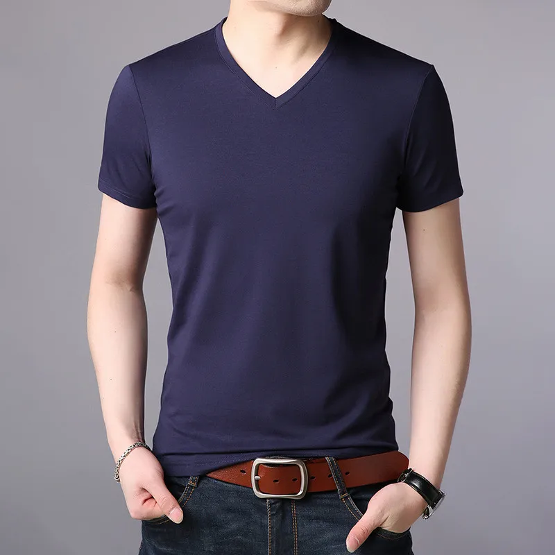 

9315-T-Summer short-sleeved t-shirt men's trend solid color bottoming shirt