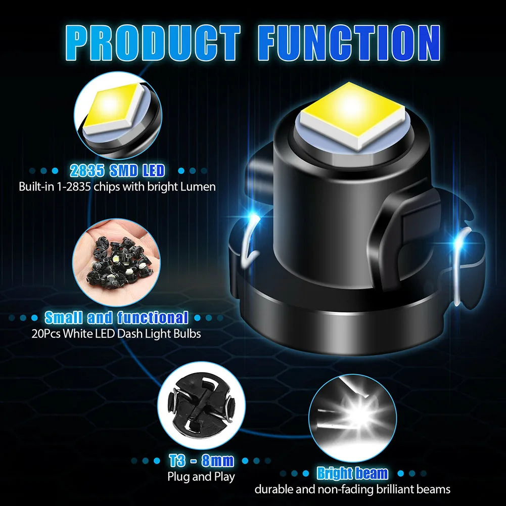 

20Pcs Super Bright T3 Led Bulb Canbus Car Interior Lights Indicator Dashboard Warming Instrument 1210 SMD Lamps Light Bulbs