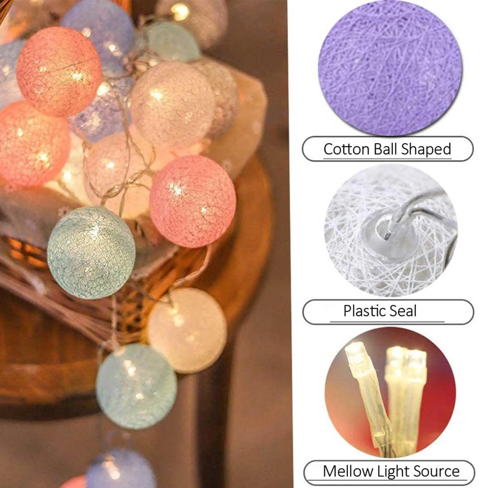 

Светодиодная гирлянда с хлопковыми шариками, 6 см, 300 см