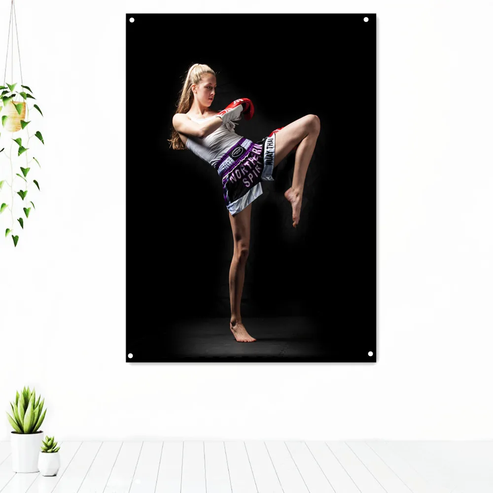 

Female Boxer With Fighting Stance Fight Workout Tapestry Wall Chart Gym Decor Boxing Sports Inspirational Poster Banner Flag B2