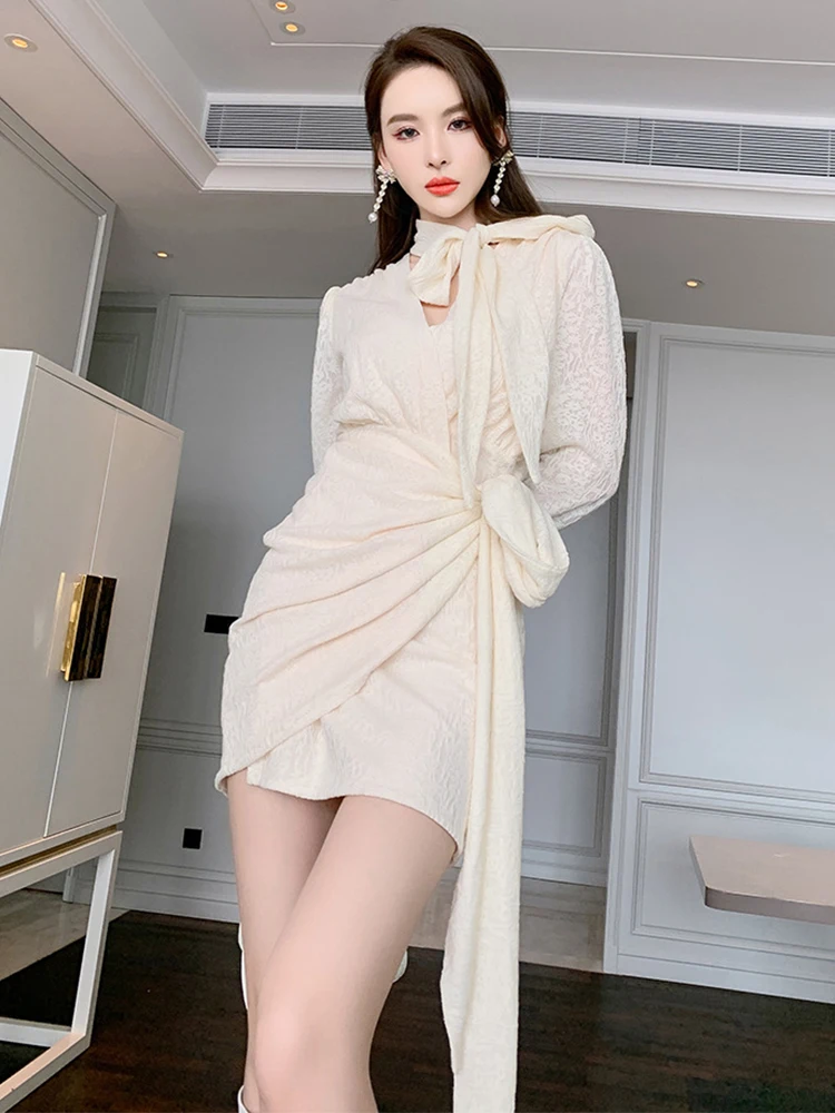 

French Sweet Chic Sexy Dresses for Women 2023 Bandage Lace Up Bodycon Skinny Wrap Mini Clothes Lady Party Street Holiday Vestido