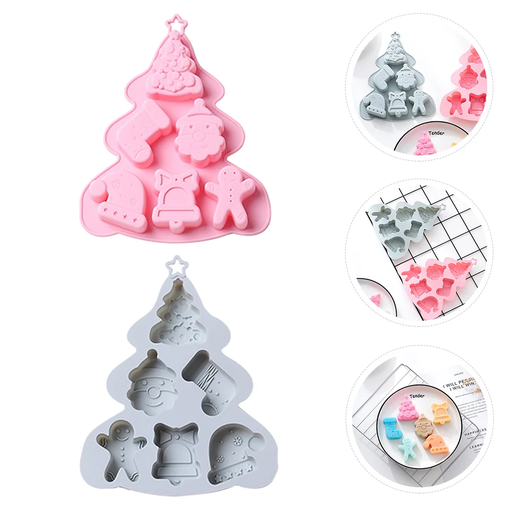 

Christmas Cake Silicone Tree Baking Molds 3D Tray Diy Cookie Santacasting Chiffon Embossing Tools Soap Shapes
