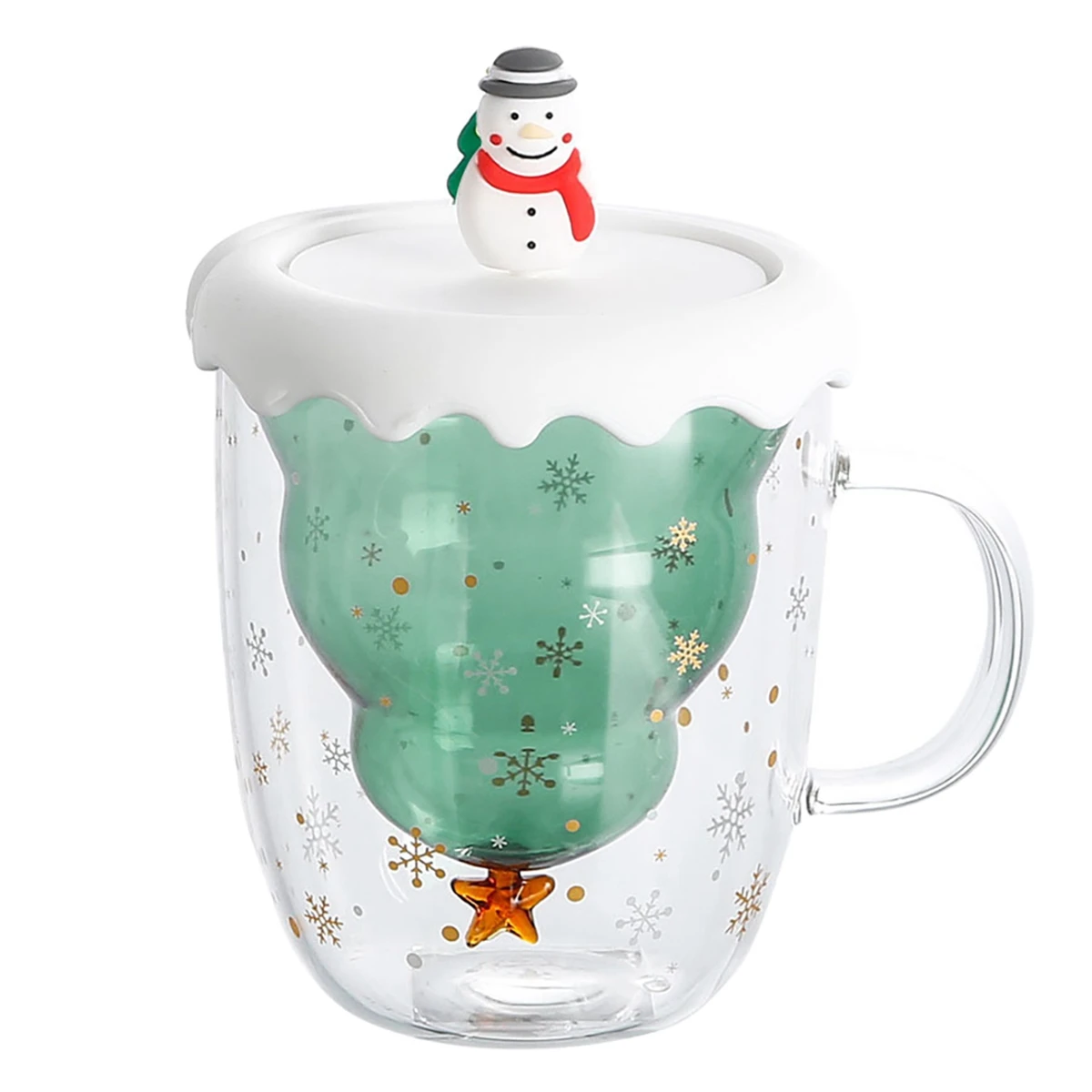 

Christmas Glass Double-Layer Cup, Star Wish Cup, Christmas Tree Cup, Coffee Cup, Glass Cup with Lid and Handle 300 Ml
