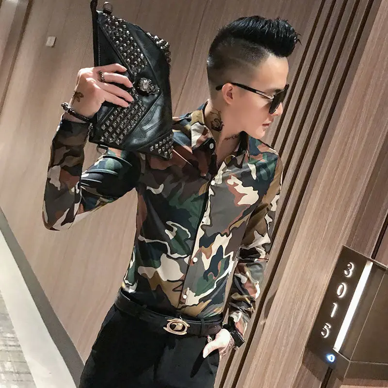 

Мужская рубашка с длинным рукавом, с принтом, V93