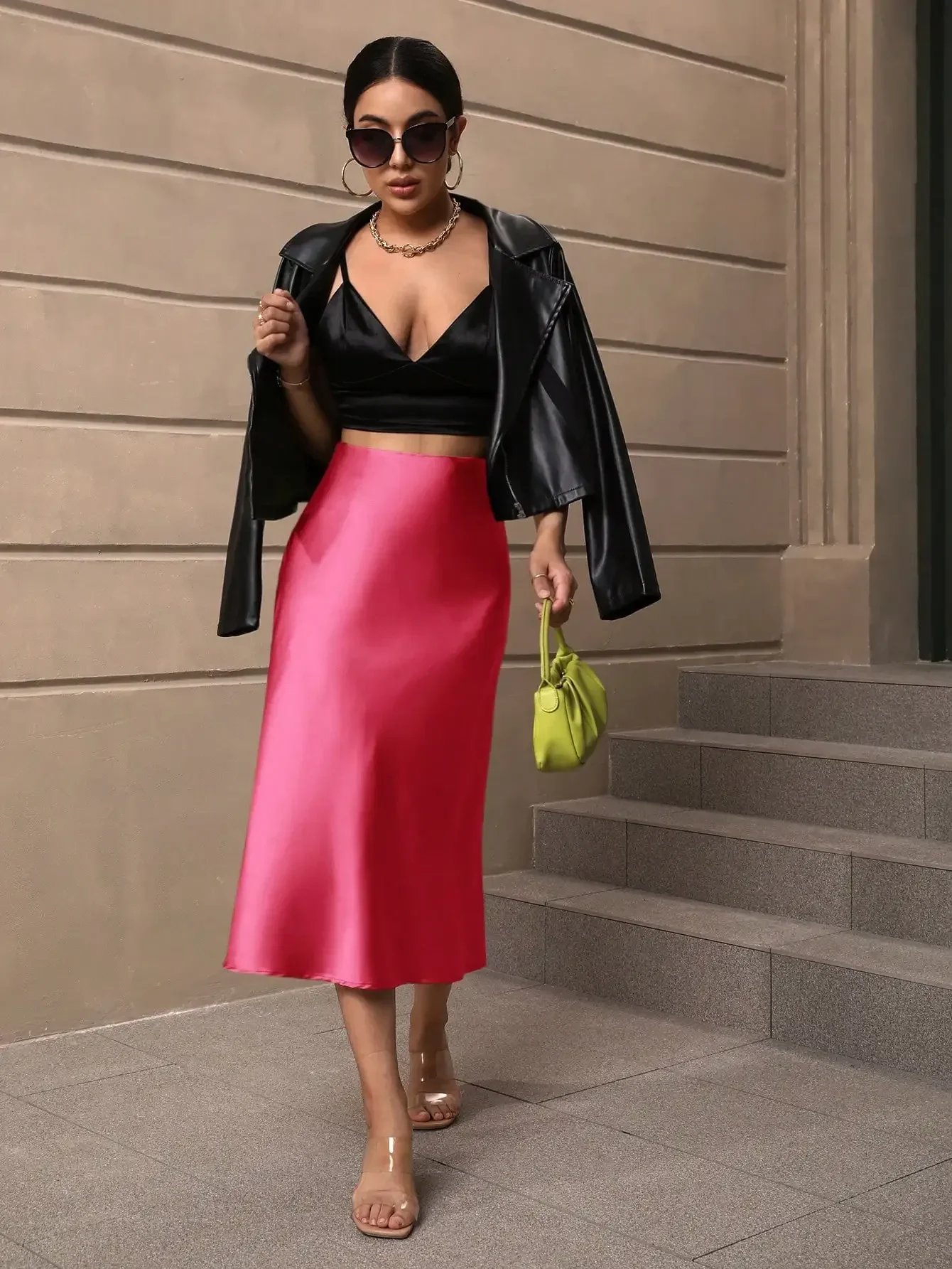 Розово-красная сексуальная женская юбка Buchi