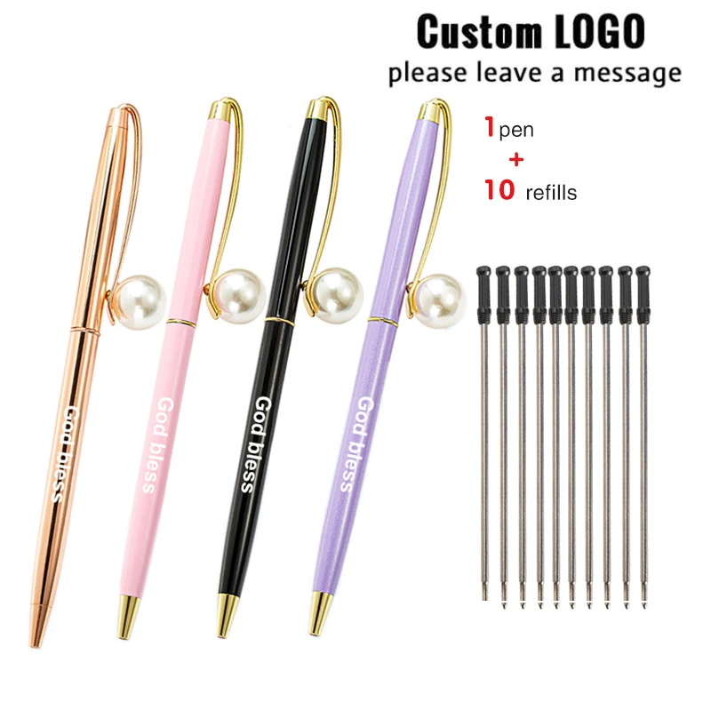 

1+10Pcs/Set Creative Customization Personalized Logo New Pearl Ball Point Pen Office School Student Pen Stationery Wholesale