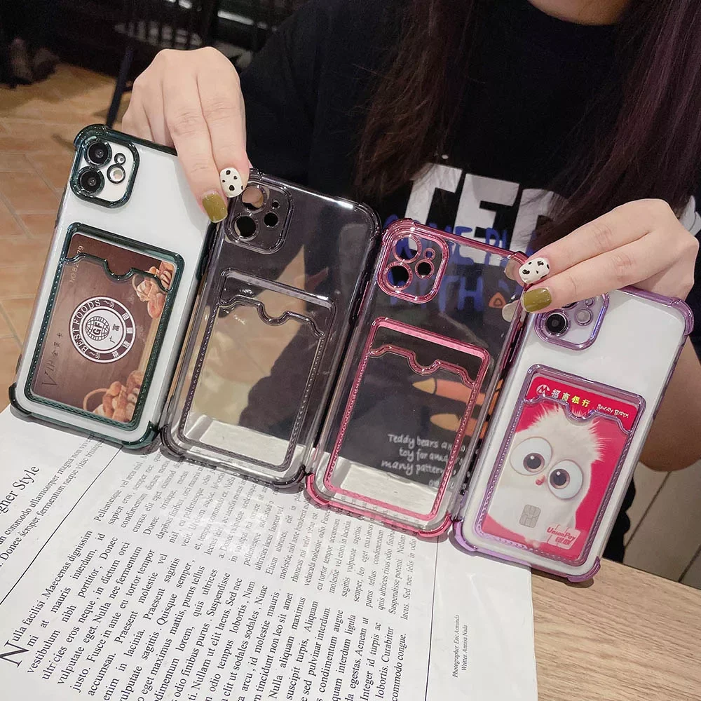 

Fashion Plating Card Slots Phone Cases For iPhone 11 12 Pro Max XS X XR 8 7 Plus mini SE 2020 Transparent Shockproof Back Cover