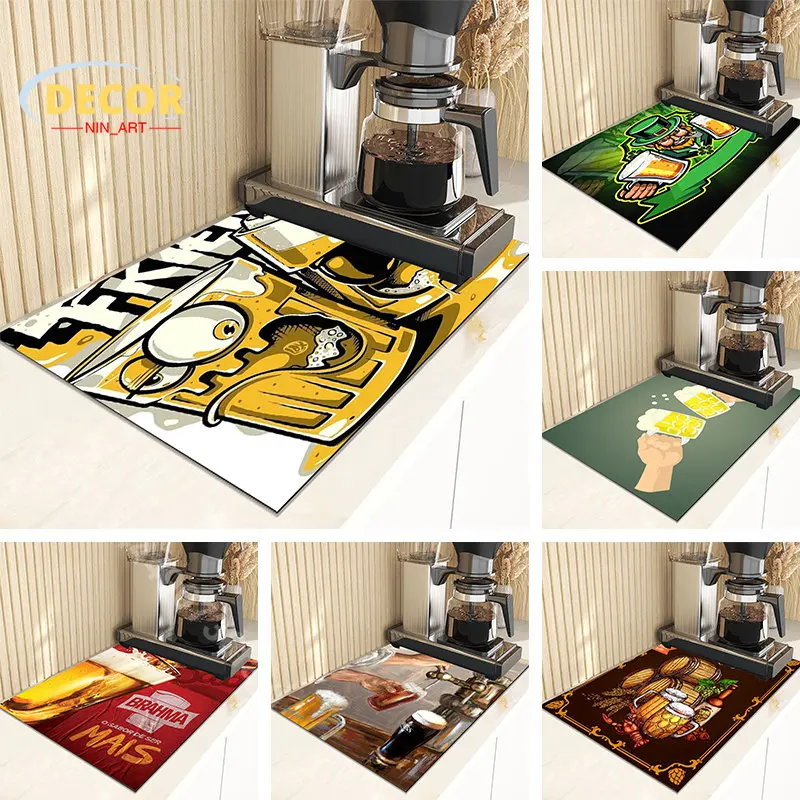 

Beer Pattern Drain Pad Dishes Drying Mat Silicone Super Absorbent Dish Drainer Mats Kitchen Decoraction Dinnerware Cup Placemat
