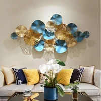 luxury 3d stereo wrought iron lotus leaf mural crafts wall decoration home hotel sofa background wall hanging metal ornaments