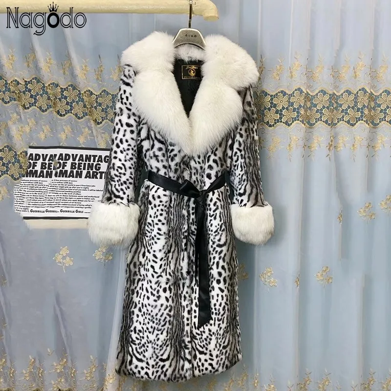 Nagodo Real Fox Fur Coat 2022 Winter Thick Warm Long OverCoat Natural Rabbit Fur Parka Women Leopard Coats Abrigo 6 colors