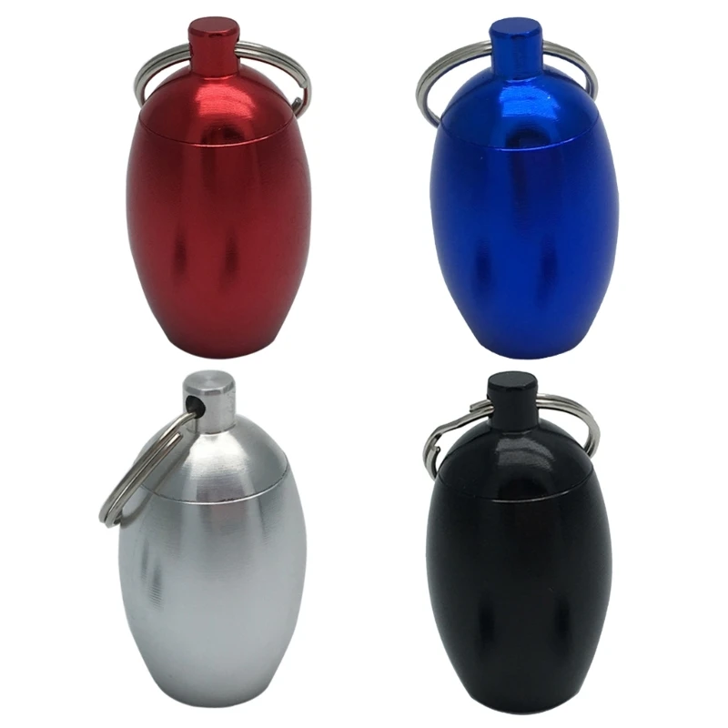

Waterproof Pills Box Keychain Aluminum Alloy Pocket Pills Holder Keychain Eggs Shape Mini Travel Case Bottle