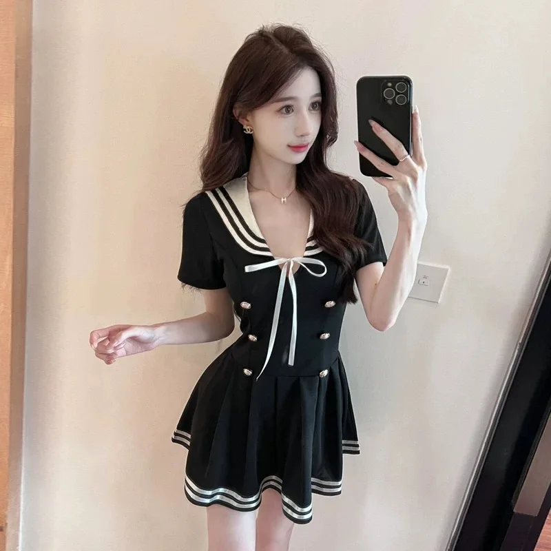 Японское корейское двубортное платье женское элегантное милое в матросском