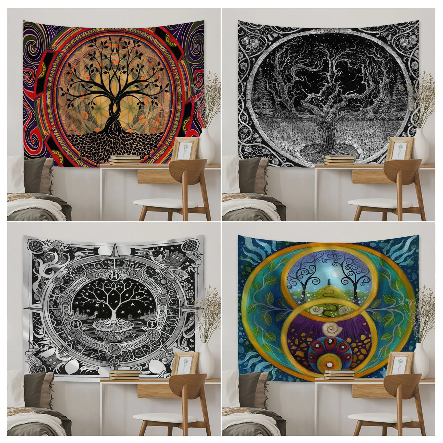 

Psychedelic Tree Tapestry Mandala Wall Hanging Rug Blanket kawaii Bohemian Hippie Tapestries for Living Room Home Decor