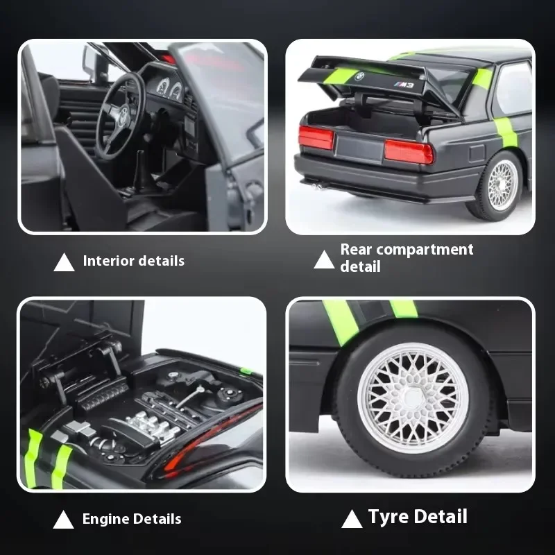 1:24 BMW M3 E30 1980. DTM модель автомобиля из сплава. Звук и свет. Детская игрушка.