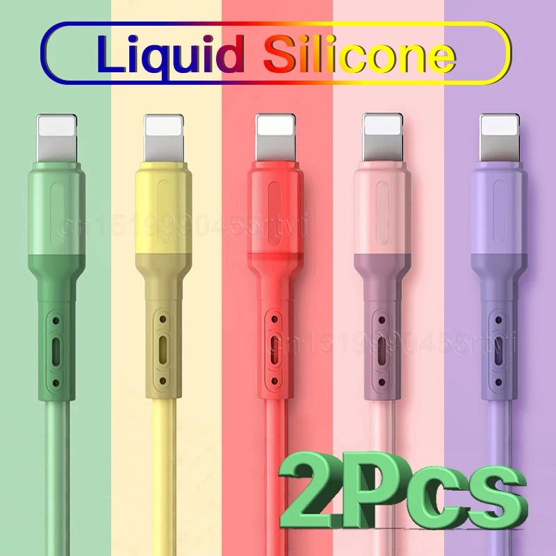 2Pcs USB Cable For iPhone 14 13 12 11 Pro Max XR XS 8 7 6s 5s Fast Data Charging Charger USB Wire Cord Liquid Silicone Cable 2m