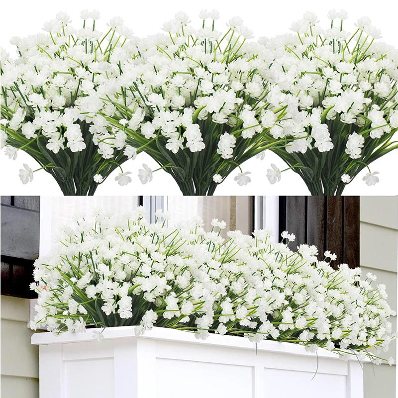 

Artificial Fake Flowers Outdoor UV Resistant Greenery Shrubs Plants Indoor Outside Hanging Planter Home Garden Decor