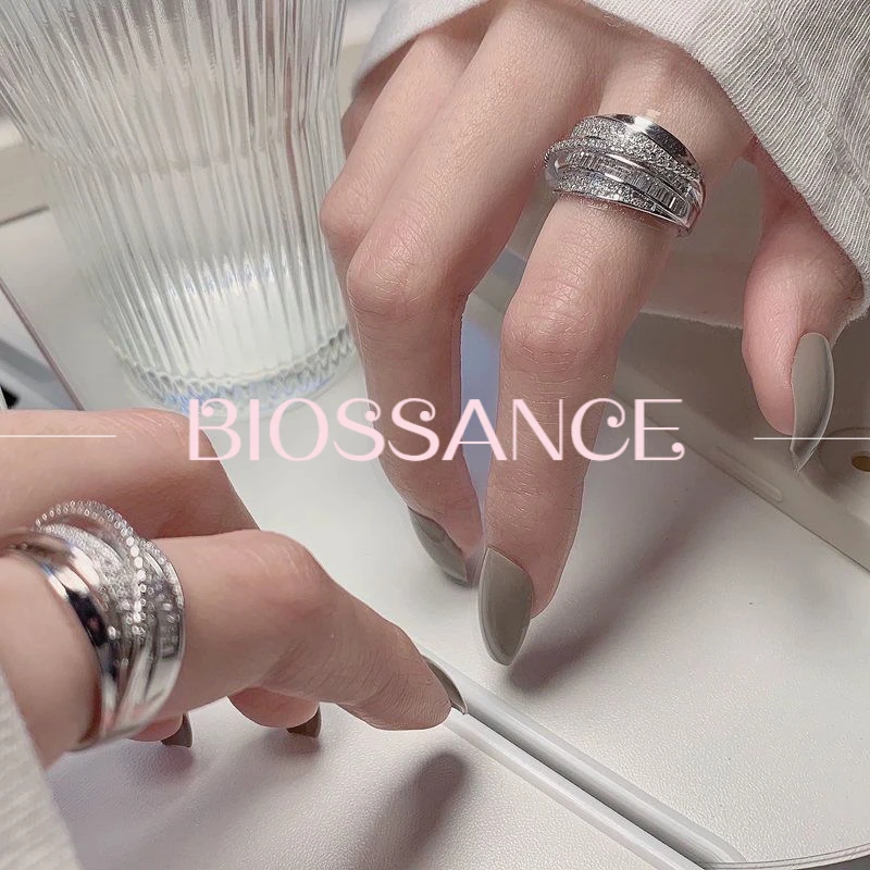 BIOSSANCE New Exquisite Fashion Inlaid Zirconia Double-Layer Open Ring Temperament Women'S Jewelry Accessories Gift Wholesale