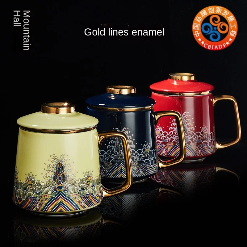 

Ceramic Mug with Cover Strain Tea Cup Thermal Insulation Large Capacity Antique Office Cup Palace Museum Female Water Cup