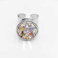 initialfashion new hot esoteric pentagonal glass button ring vintage wicca star tree of life open ring gift