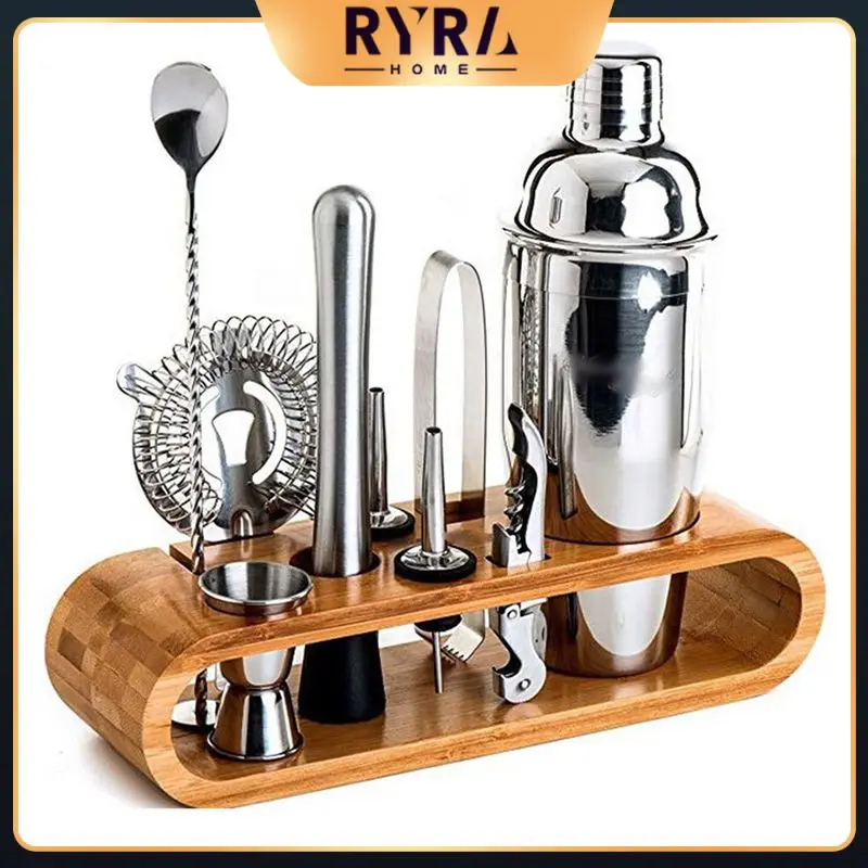 

10-Pieces Cocktail Shaker Set 750ML Kit Bartender Kit Shakers Stainless Steel Bar Tool Set With Stylish Bamboo Stand Drinkware