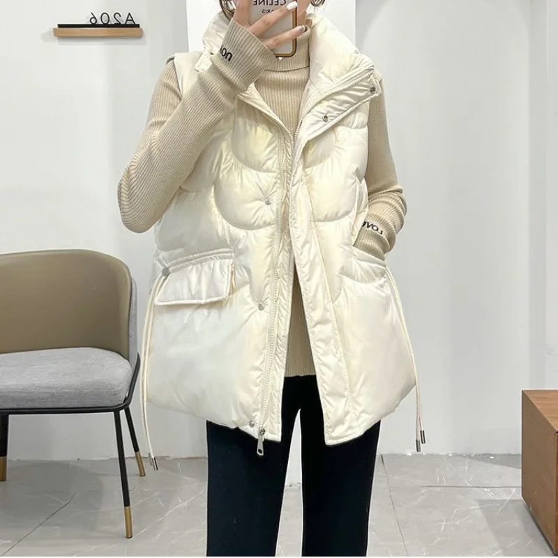 Winter Jacket Women Parkas Vest 2022 New Snowsuit Fashion Sleeveless Loose Korean Pocket Large Size Solid Female Casual Coats