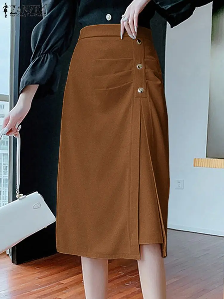 Юбка-карандаш ZANZEA женская с высокой талией, элегантная облегающая юбка до колен с рюшами, модная офисная одежда, лето 2023