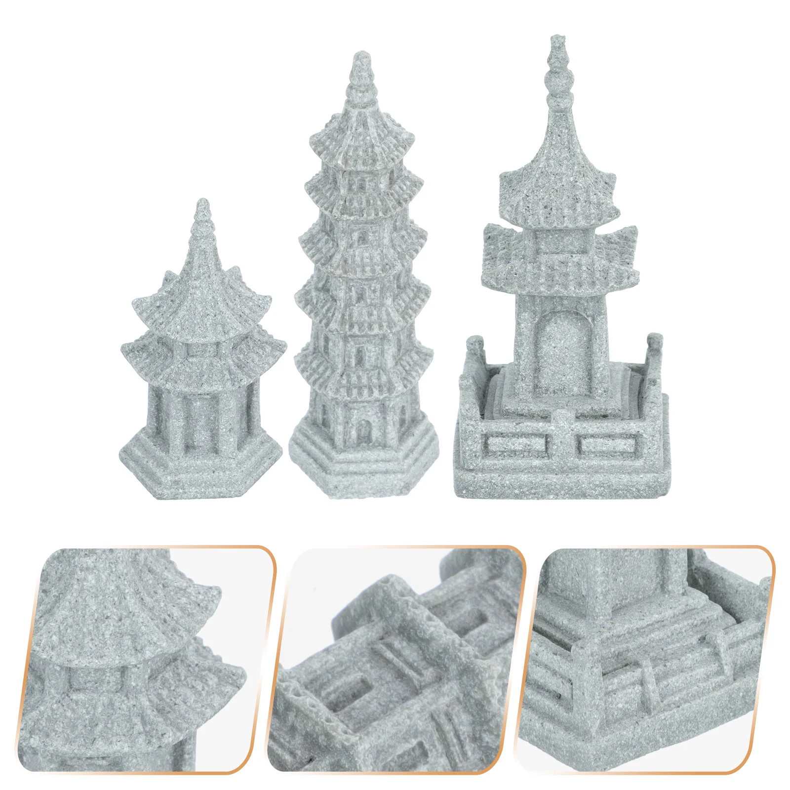 

3 Pcs Simulation Landscape Furnishing Articles Garden Decor Mini Pavilion Statue Ceramic Outdoor Bonsai Lantern Ornament