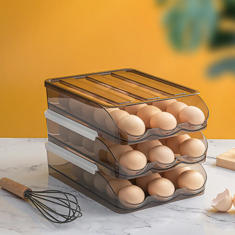 

Automatic Rolling Egg Box Multi-layer Rack Holder for Fridge Fresh-keeping Box Egg Basket Storage Containers Kitchen Organizers