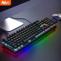 niye wired mechanical keyboard pc gamer gaming kit black brown black blue switch keycaps rainbow rgb backlight computer