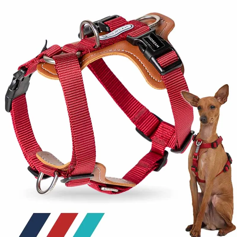 

No Pull Dog Harness Adjustable Leather Pet Vest for Easy Walking with 2 Leash Clips Small Medium Large Dogs