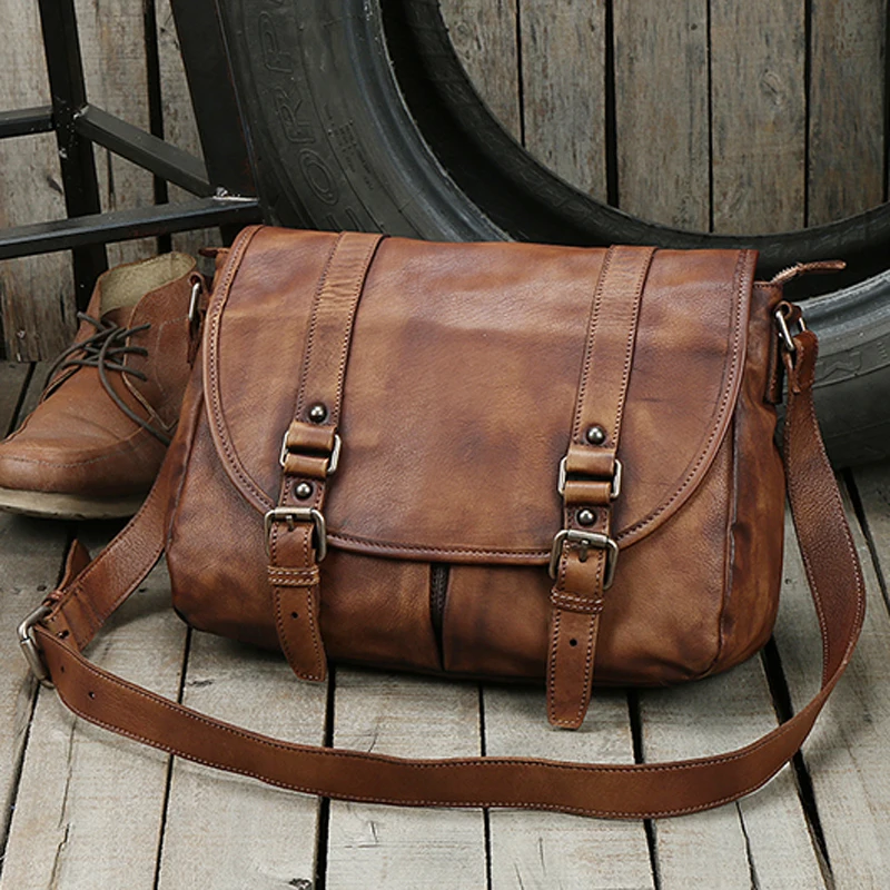 

New Fashion Genuine Leather Shoulder Bag Men Leather Messenger Bag Men Crossbody Bag Male Casual Sling Bag Leisure Vintage Brown
