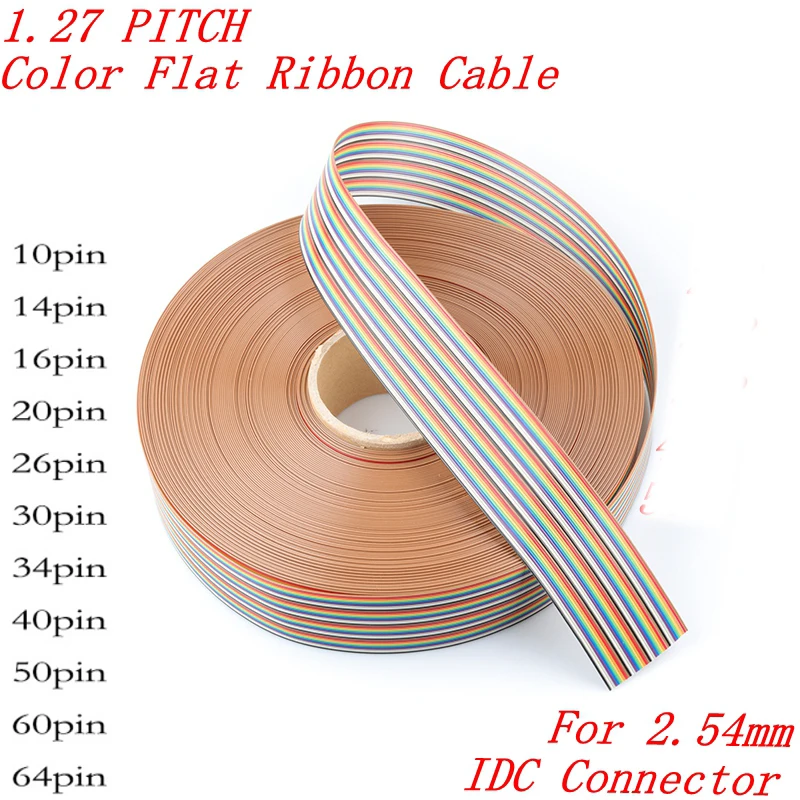 

1meter Ribbon Cable Flat Color Rainbow Ribbon Cable Wire Rainbow Cable 10/14/16/20/26/34/40/50/60/64 P Ribbon Cable