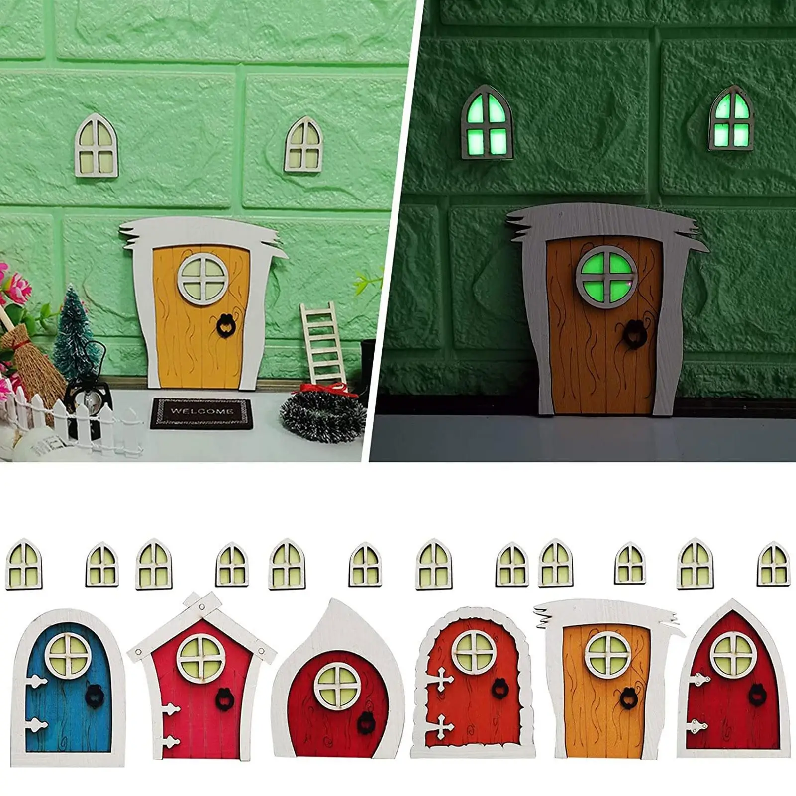 

1PCS Mini Fairy Garden Door Wooden Mini Garden Door Elf Door Embellishments Wooden Miniature Trees Garden Decoration Fairy Door