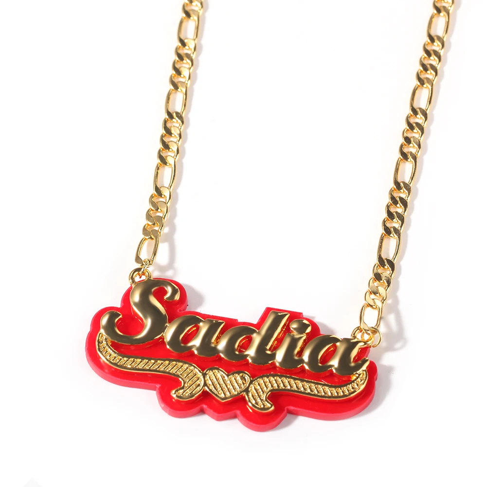 Uwin Glitter Letters Acrylic Personalized Name Necklace Stainless Steel Name Plate Customer Pendants Jewelry Accessories