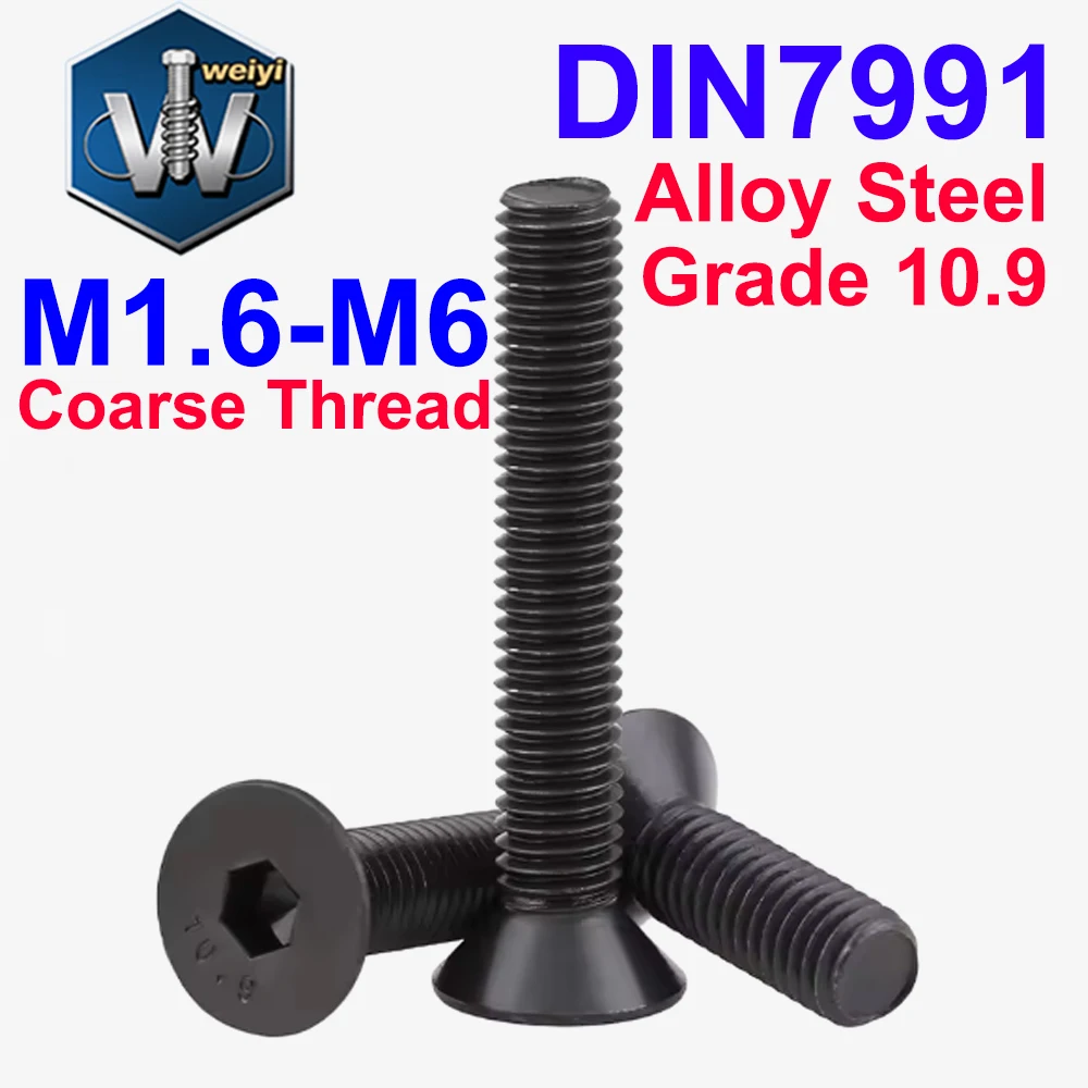 

Weiyi высокопрочные винты с потайной головкой и шестигранной головкой M1.6 M2 M2.5 M3 M4 M5 M6 DIN7991