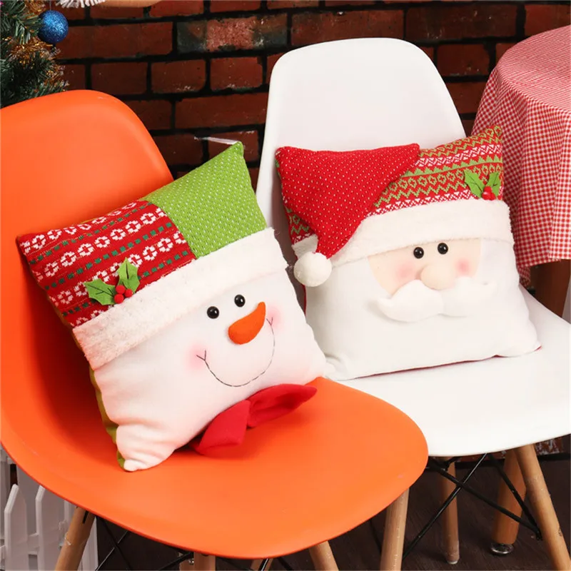 

Christmas Cushion Cover Gift Winter Snowman Cartoon Sofa Pillow Case Merry Christmas Happy New Year Decoration