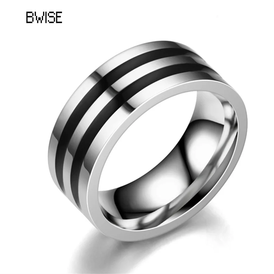 

BWISE Men 8MM Stainless Steel Ring Silver Color Brushed Double Groove Pattern Men's Wedding Ring Party Jewelry For Women Gift