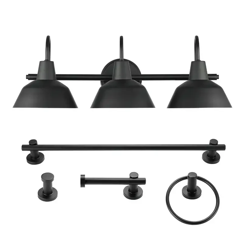 

5-Piece Matte Black Bathroom Set with 3-Light Vanity Light, 51710