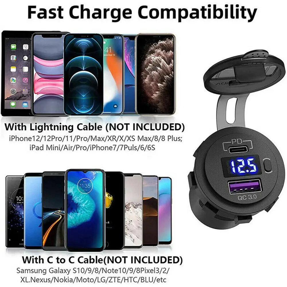 

Зарядное устройство USB Type-C PD + для автомобиля и мотоцикла, 12 В, 24 В