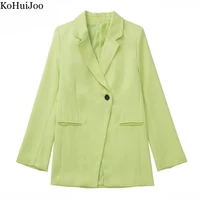 kohuijoo spring autumn woman coat green long sleeve solid fashion casual double breasted slim suit jacket loose oversized women