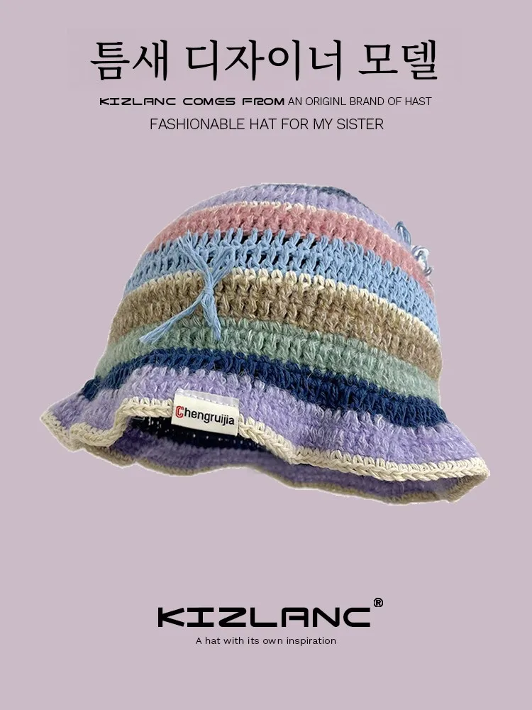 Японская модная полосатая вязаная шапка ручной работы для женщин осенне-зимняя