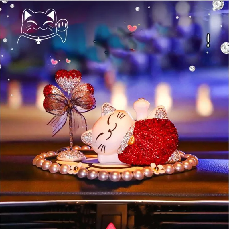 

New Car Gift Decoration Car Interior Beautiful Lucky Cat Bottle Perfume Diamond Shaking Head Cat Home Office Decoration