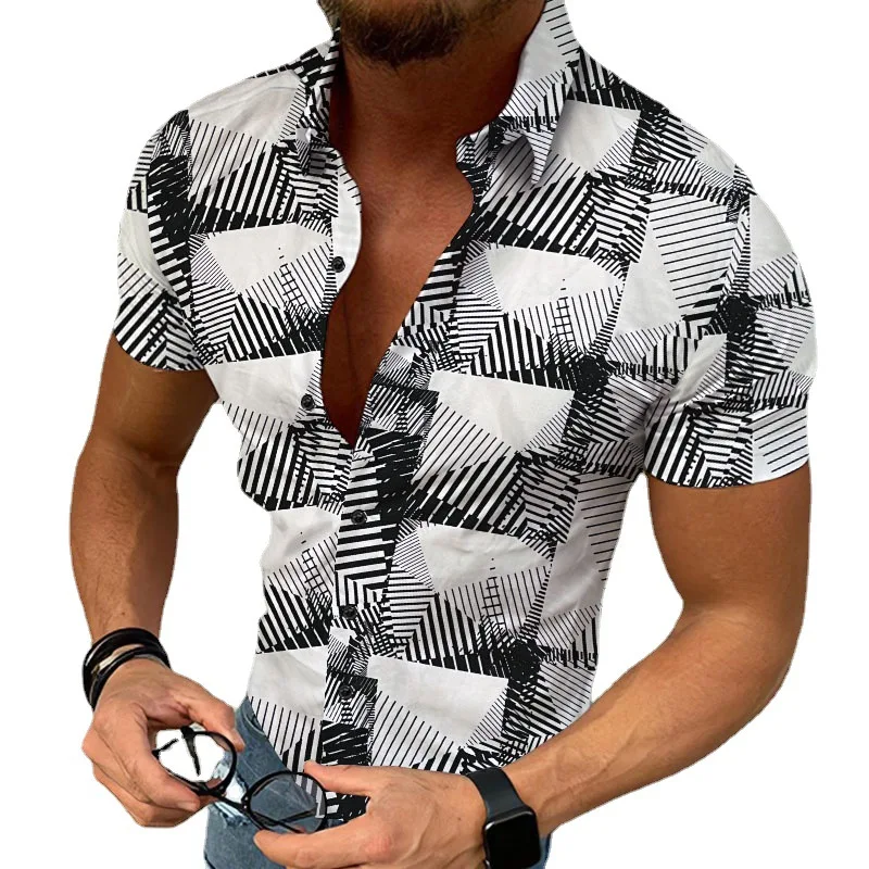 Мужская Повседневная пляжная рубашка с принтом кардиган коротким рукавом