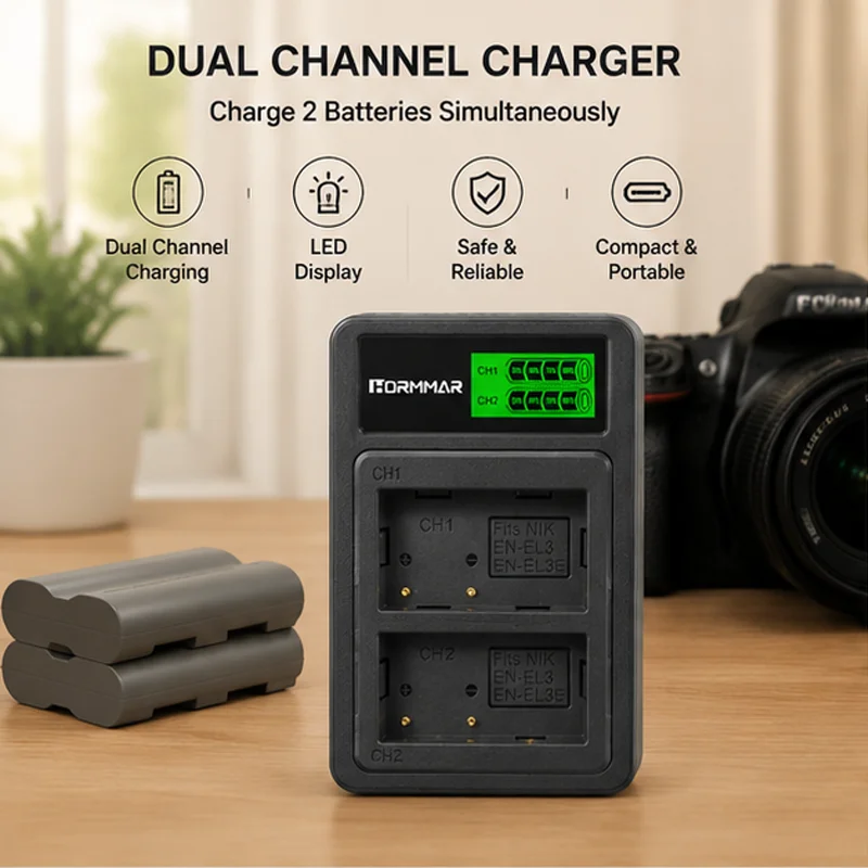 Аккумулятор EN-EL3E + комплект зарядного устройства с ЖК-дисплеем и USB-портом для цифровых зеркальных камер Nikon D90 D80 D200 D300 D300S D700 D500, перезаряжаемые литий-ионные батареи (art.: 3920db47fdb61) - 3920db47fdb61
