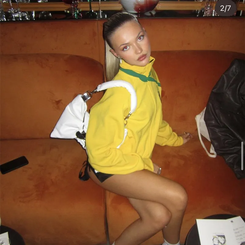 Женская толстовка на молнии Y2k желтая американская ретро-куртка с