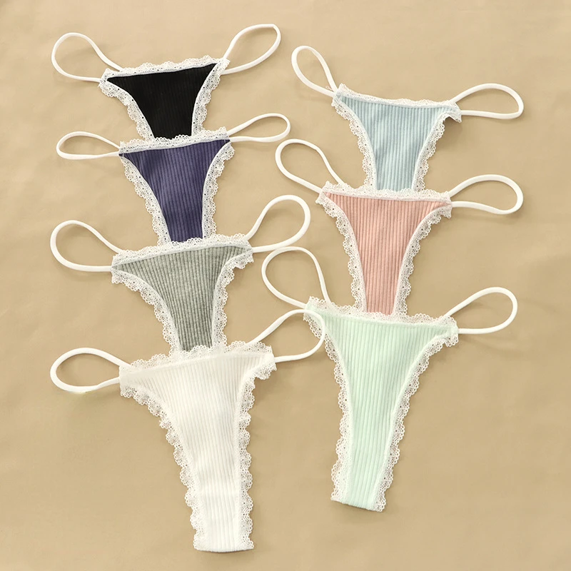 

Panties Women Sexy Thong Lace Edge Low Waist Lingerie Antibacterial Thin Strap Erotic T Back Breathable Pantys Female Underwear