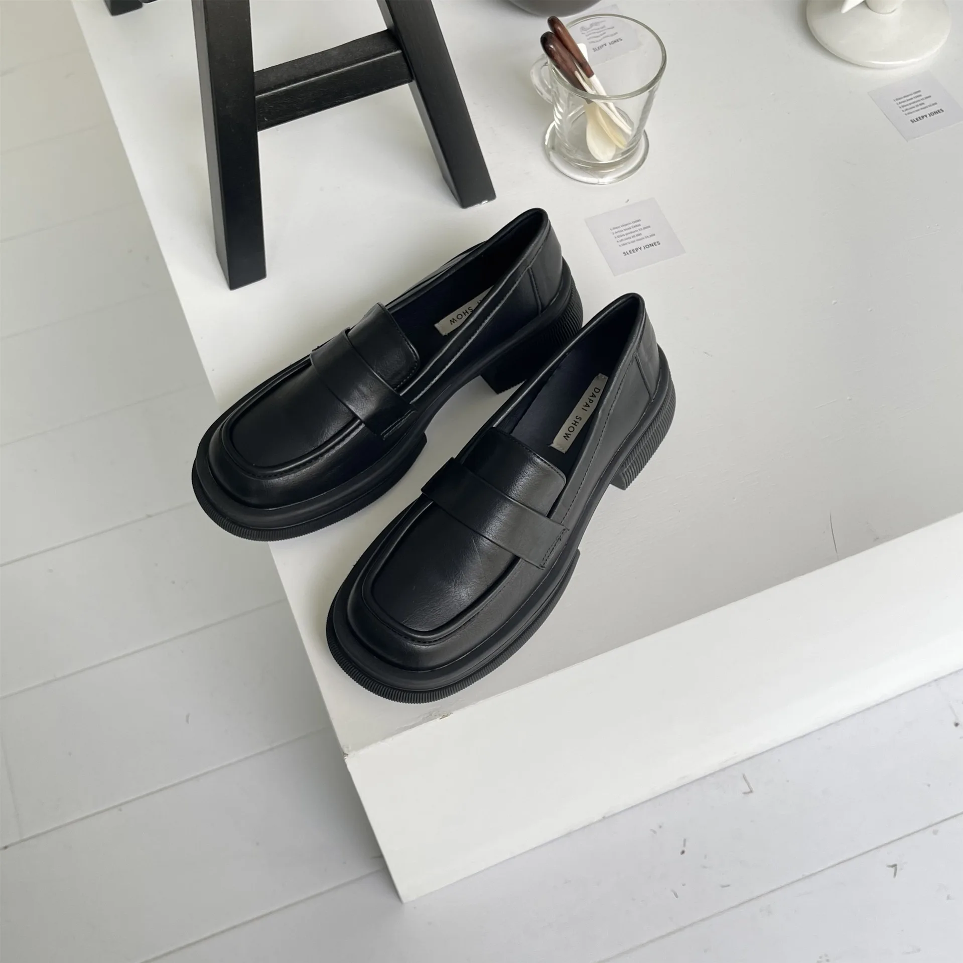 FAFA British Style Thick-soled Thick-heeled Small Leather Shoes Women's Shoes Slip-on Platform Single Shoes 2023 Spring New