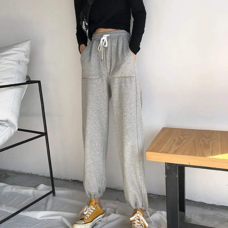 

Women's Fashion High Waist Ankle Length Jogging Pants 2021 Sport Drawstring Pant Female Oversized Casual Straight Trousers Lady